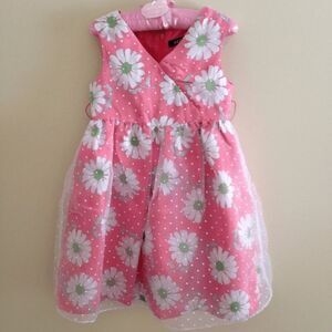 George Girls Easter Holiday Party Dress Coral Floral Polka Dot Size 6